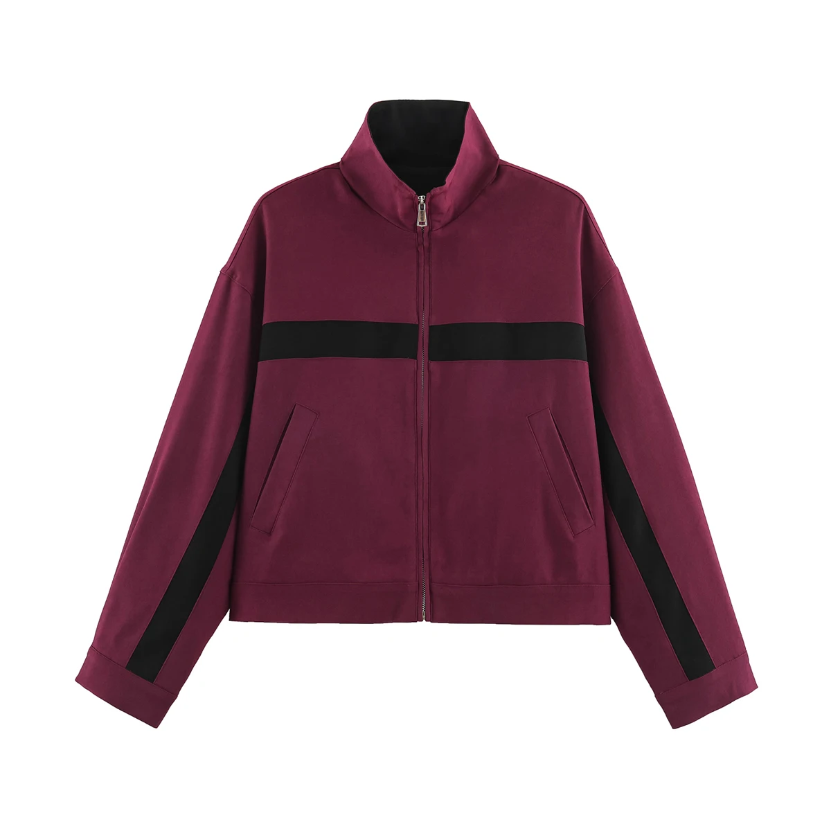 BSAY 2026 Damen-Jacke mit Stehkragen, Farbblock-Design, Reißverschluss, Kontraststreifen, Langarm, Locker Geschnitten, Kurze Sportliche Freizeitjacke – Detail 13