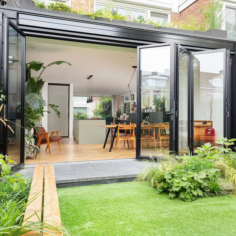 Sunshade Rainproof Living Room Accordion Folding Door High Quality Manual Glass Folding Doors Horizontal Sliding Bi Fold Doors