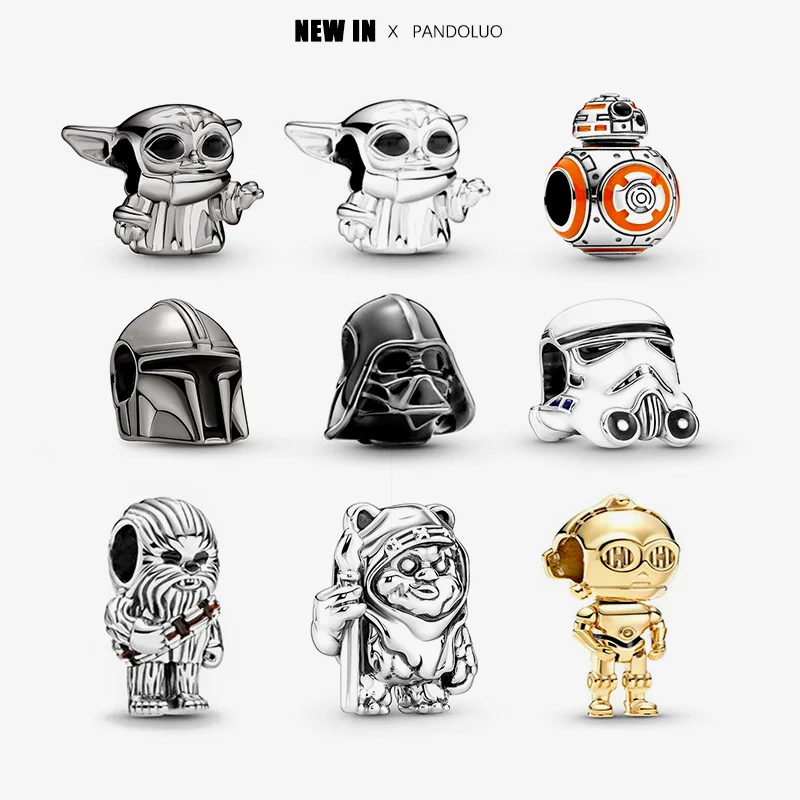 Abalorio de plata de ley 925 para mujer, estrella de la guerra, Yoda, casco mandaloriano, se adapta a la pulsera Pandora Original, regalo de