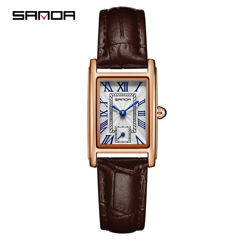 Fashion Sanda Top Brand Elegant Design Rectangle Dial Water Resistant Quartz Movement Business Gift Women Analog Wrist Watches