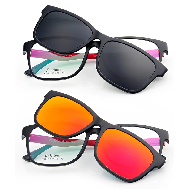 Model No TJ011 single clipping TAC polarized square sunglasses lenses for myopia hyperopia eyeglasses extra clip on sunlens