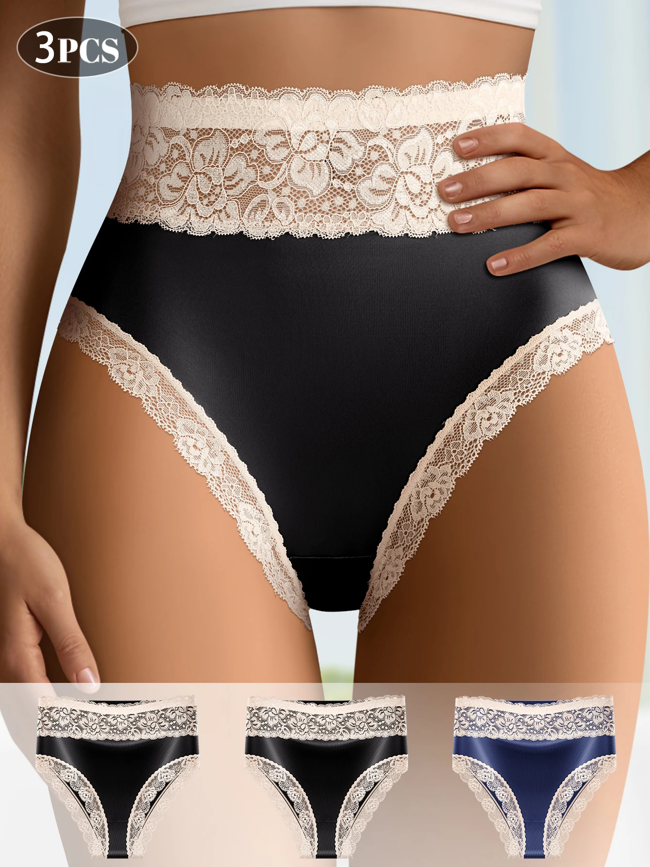

Комплект из 3 женских кружевных трусиков со средней посадкой – удобная, мягкая и дышащая ткань для повседневного комфорта и романтических ночей