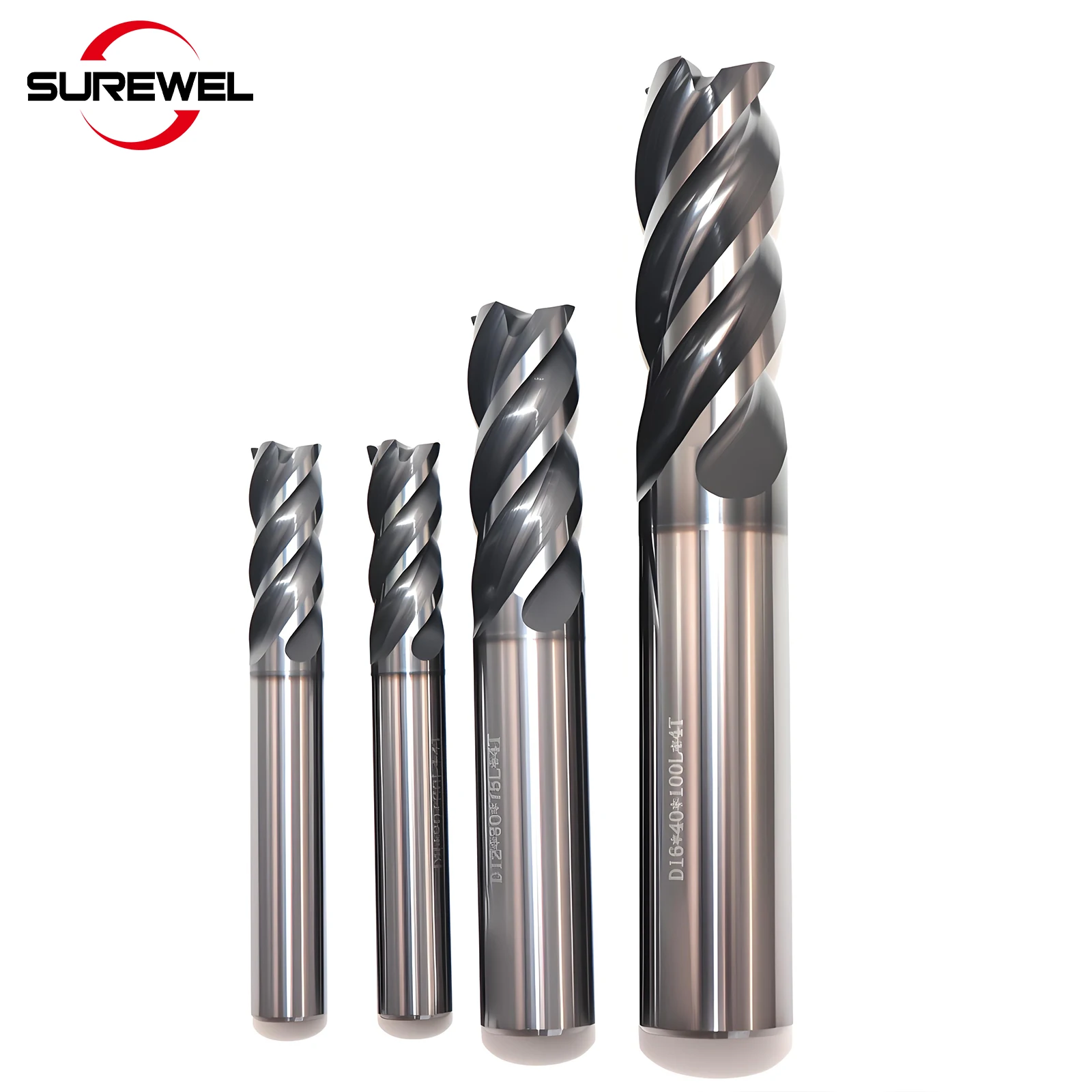 SUREWEL Fresa a candela in metallo duro ad alta efficienza a 4 scanalature per la lavorazione di acciaio inossidabile, fresa per utensili CNC in lega di titanio con rivestimento angolare a C