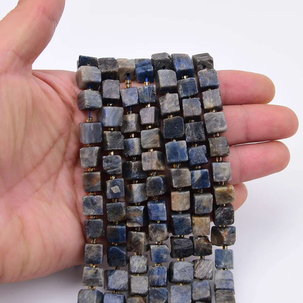 APDGG 9mm Natural Blue Sapphire Raw Material Rough Cube Nugget Loose Beads 15.2