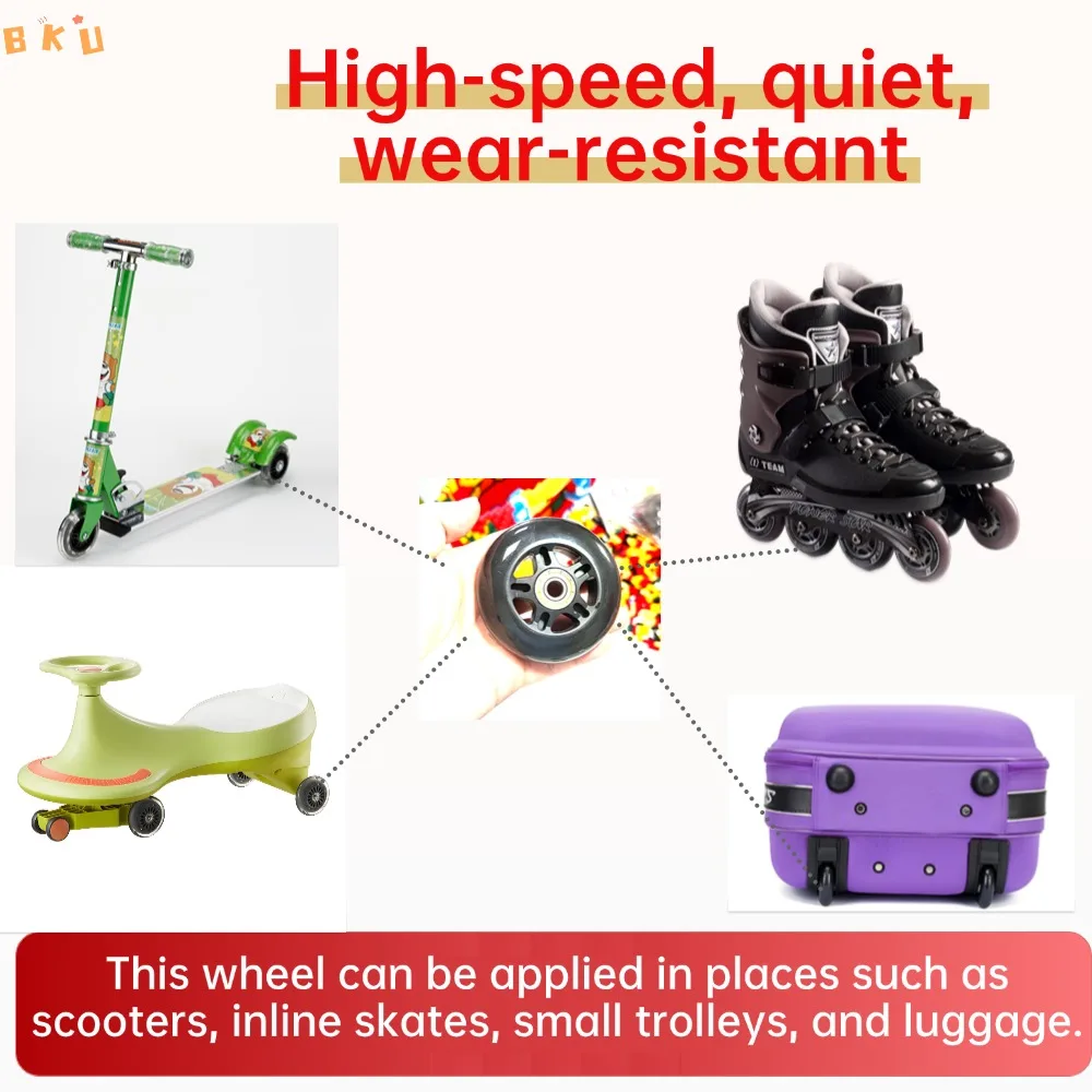عجلات بديلة للتزلج المضمنة مقاس 80 مم مقاس 3.15 بوصة مناسبة للدراجات البخارية المضمنة لعربات الأطفال - مجموعة من 2