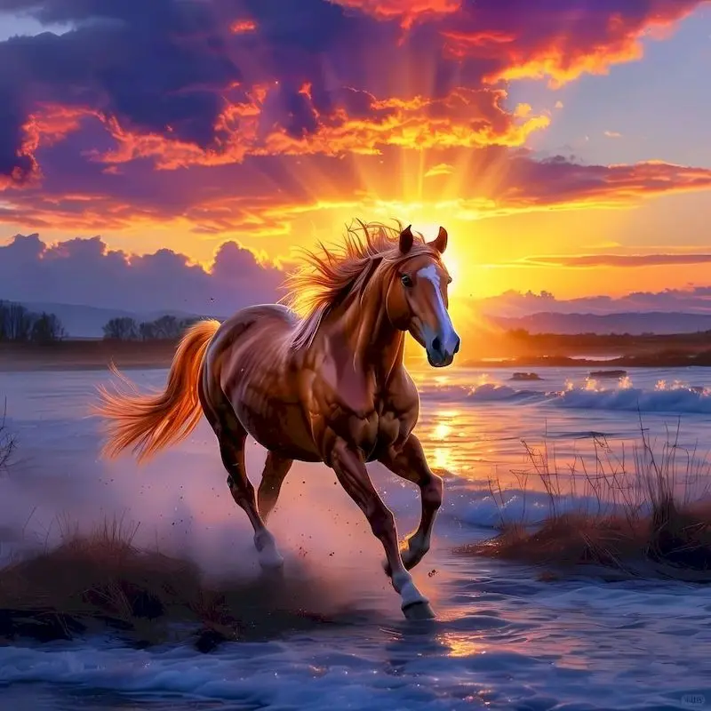 

GATYZTORY DIY Diamond Embroidery Horse Animal Bird Mosaic Full Square Round Diamond Painting Sunset River Tree Child Hobby