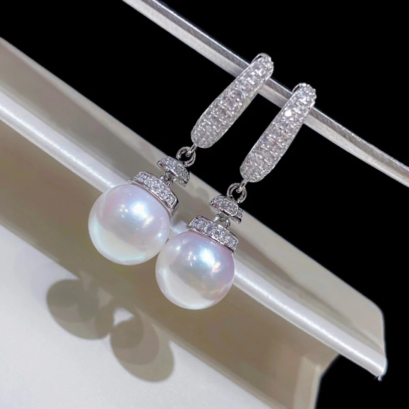 

MeiBaPJ 8-9mm Round Natural Pearl Fashion Drop Earrings Real 925 Silver Empty Tray Fine Charm Wedding Jewelry for Women