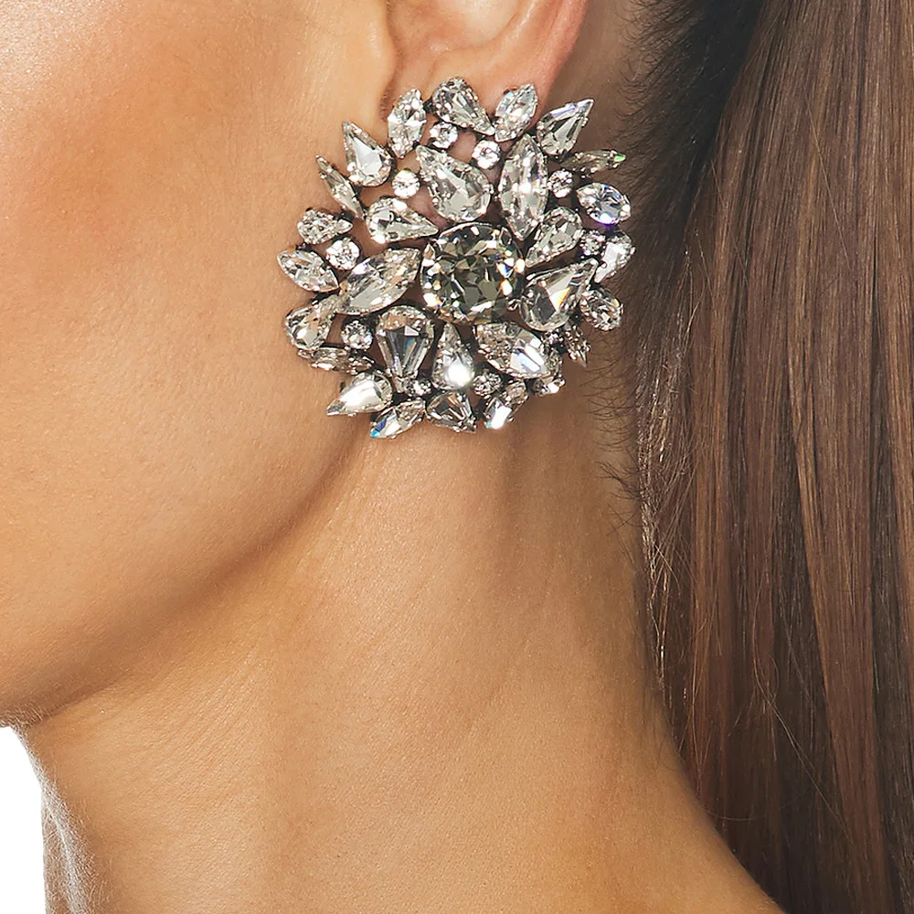 

Vintage Trendy Round Clips On Earrings No Piercing For Women High Sense Light Luxury Rhinestones Socialite Style Ear Jewelry