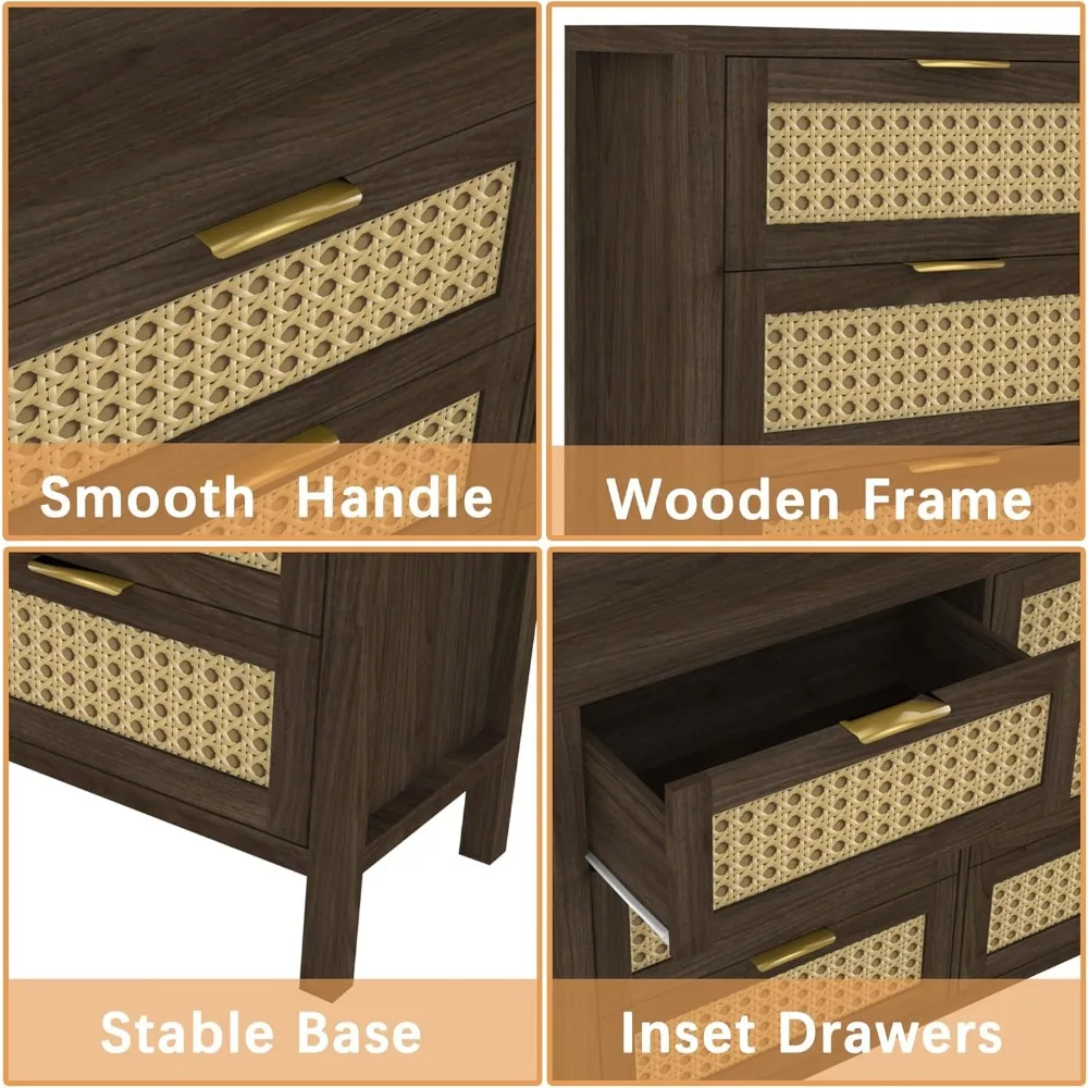 خزانة بلوط أنيقة ذات 6 أدراج مع مقابض ذهبية لغرفة النوم والممر