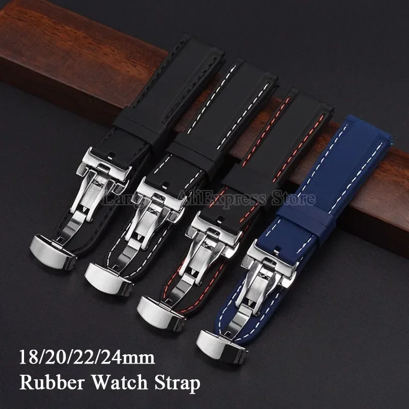 Gumowy pasek do zegarka 18mm 20mm 22mm 24mm bransoletka z mechanizmem szybkiego uwalniania dla Seiko silikonowe mężczyźni kobiety Sport wodoodporny z klamrą motylkową