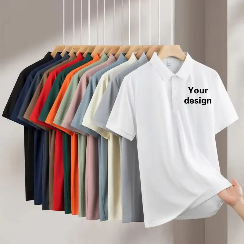 Men's Quick Drying Solid Color Polo Shirt Custom Personalized Print Logo DIY Summer Sports Short Sleeved Employee Workwear Lapel