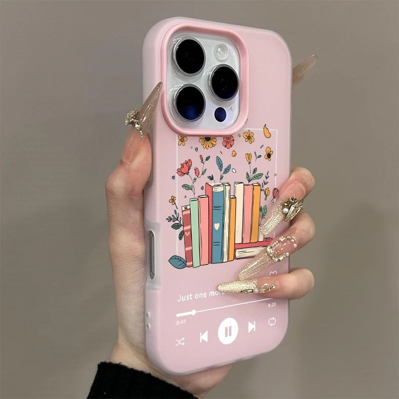 

Books and Flowers Pattern Phone Case For iPhone 17 16 Pro Max 11 13 12 14 15 8 7 Plus XS XR X 16E 17E 17 Air SE Shockproof Cover