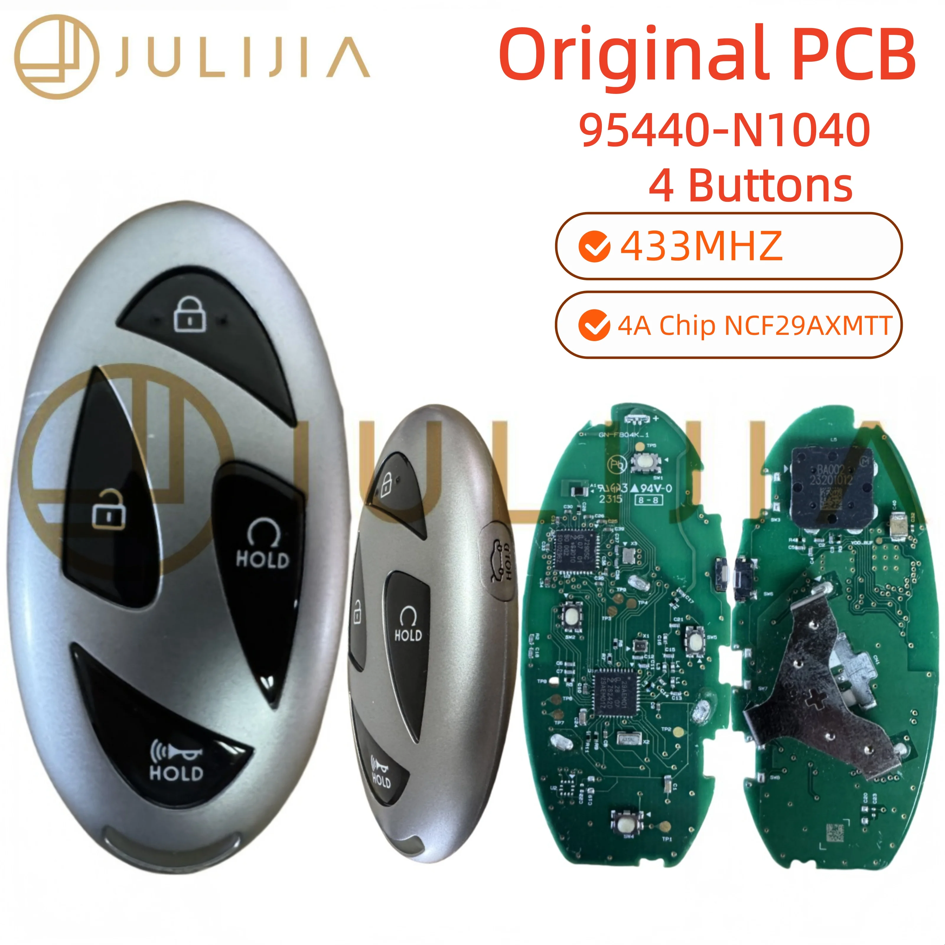 JULIJIA For Hyundai Grandeur ID 4A Chip 5 Buttons 2023 Genuine PCB Smart Remote Key 433MHz After Market Key Shell 95440-N1040