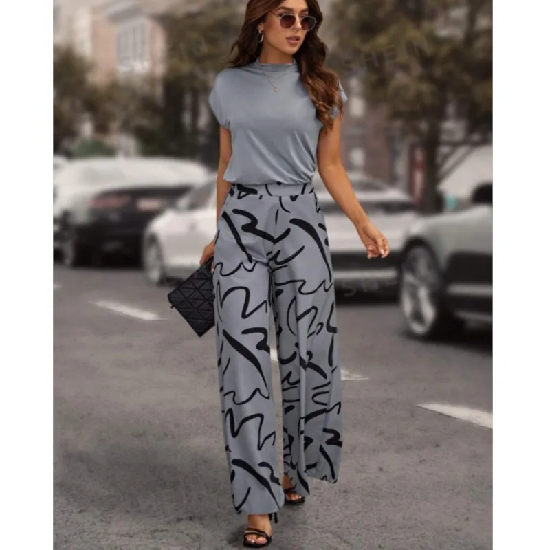 Women Pants Casual High Waist Wide Leg Trousers Fashion Print Loose Long Pant 2024 New Elegant Commuter Ladies Trouser