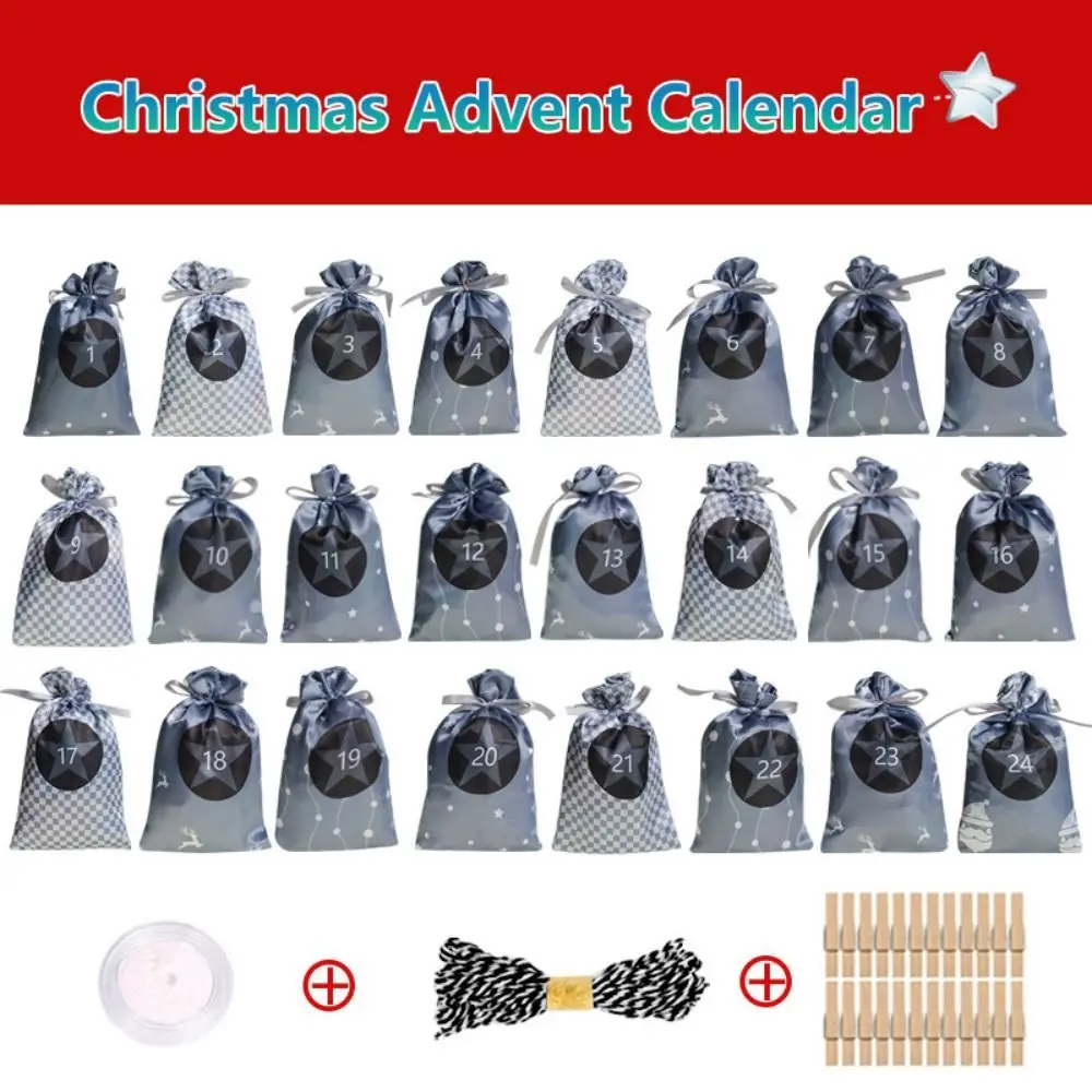 24 Days Countdown Christmas Advent Calendar Bag Large Capacity Reusable 24 Arrival Calendar Hanging Bag Hanging