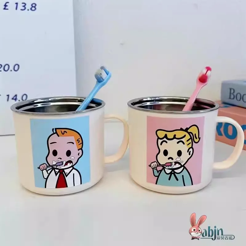 

Cute Stainless Steel 304 Toothbrush Cup Children's Oral Care Washing Cup High Aesthetic Value Student Home Use Toothpaste Cyl...