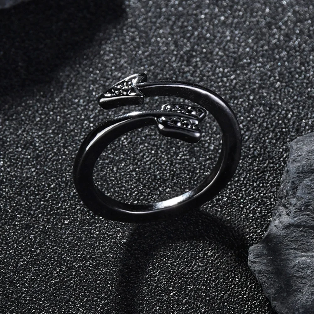 New Arrival Vintage Black Color Arrow Shape Ring For Men Women Punk Antique Open Rings Statement Finger Jewelry