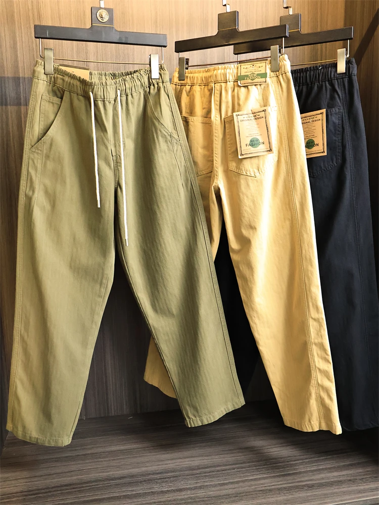 

Slimming Effect Waed Cotton Straight Leg Men's Casual Pants Autumn Faion Urban Sle Comfortable Breathable Loose Fit