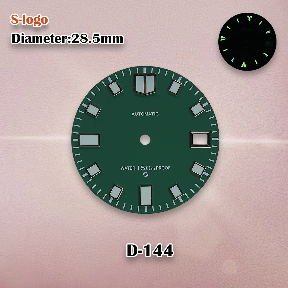 High-Quality 28.5mm S Logo Matte Diving Dial Suitable For NH35 Movement C3 Green Luminous NH35 Watch Accessories