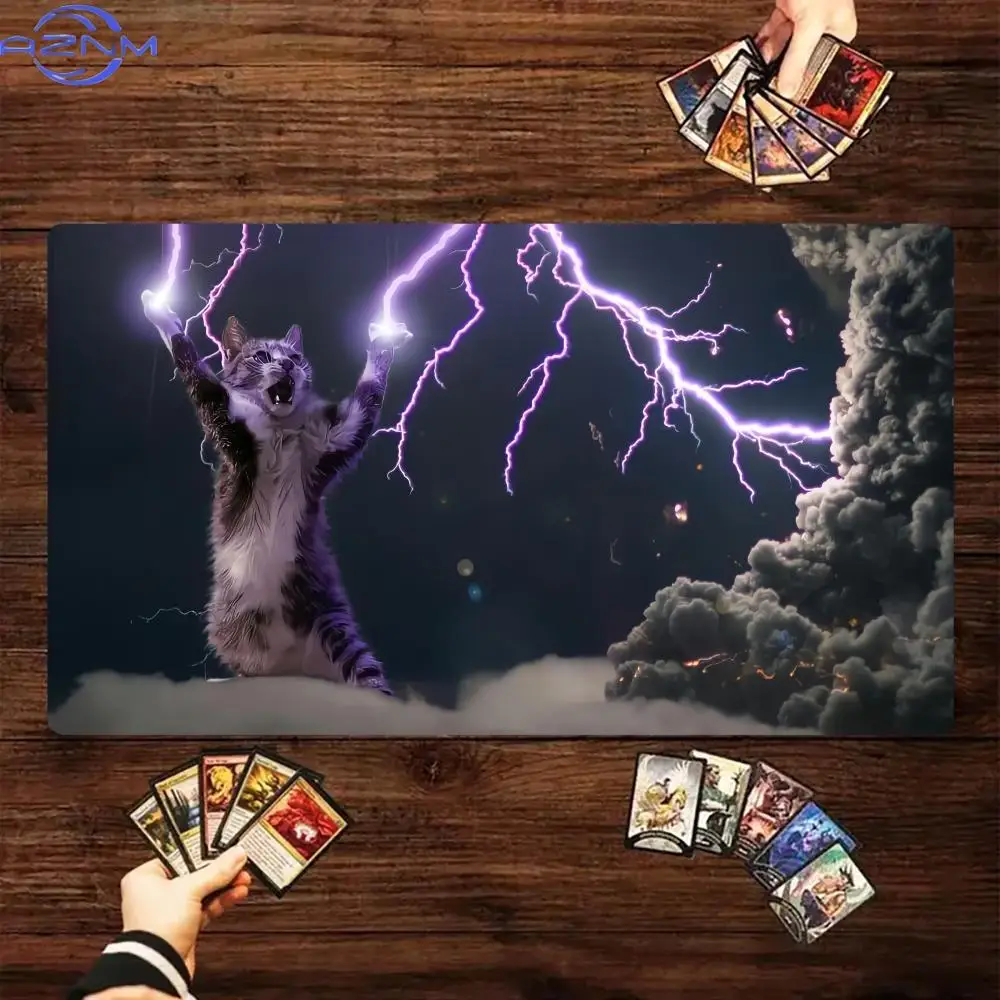 Lightning Cat Playmat Funny Cat Mousepad Large Szie Mouse Pad Offices & Gamer Desk Mat for Work Game PC Laptop Cute Rug Carpet