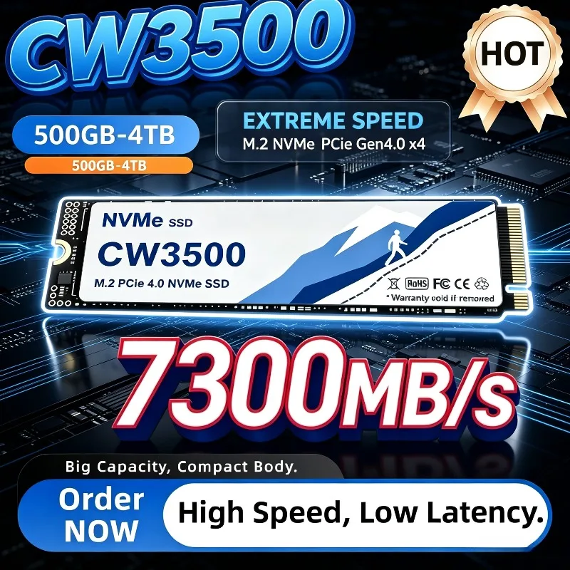 CW3500 M.2 SSD Hard Disk 1TB 2TB 500GB, Fast 7300MB/s NVMe M2 PCIe 4.0 Internal Solid State Drive for PC, Desktop & Laptop, New