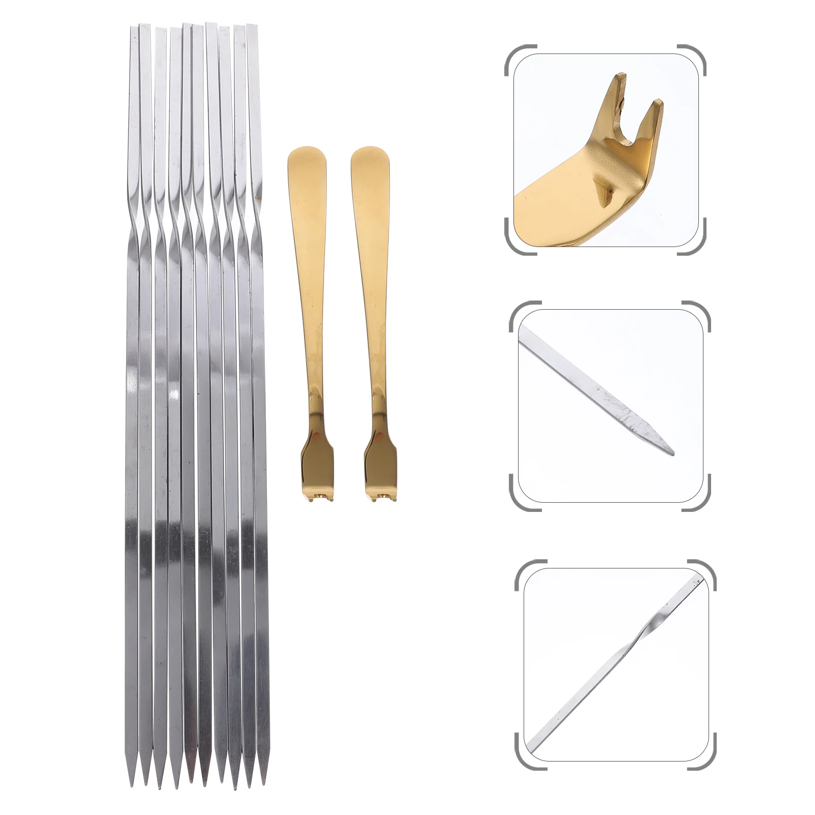 

12pcs Barbecue Skewer Set Stainless Steel Long Flat Extendable Grill Skewers For Bbq Meat Forks Camping Party Tools