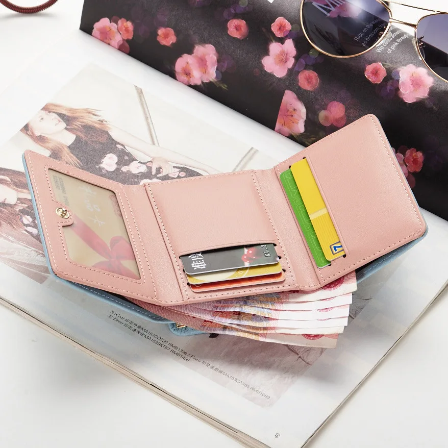 2024 Wallet Women Lady Short hasp Women Wallets Black Red Color Mini Money Purses Small Three Fold PU Leather Female Coin Purse