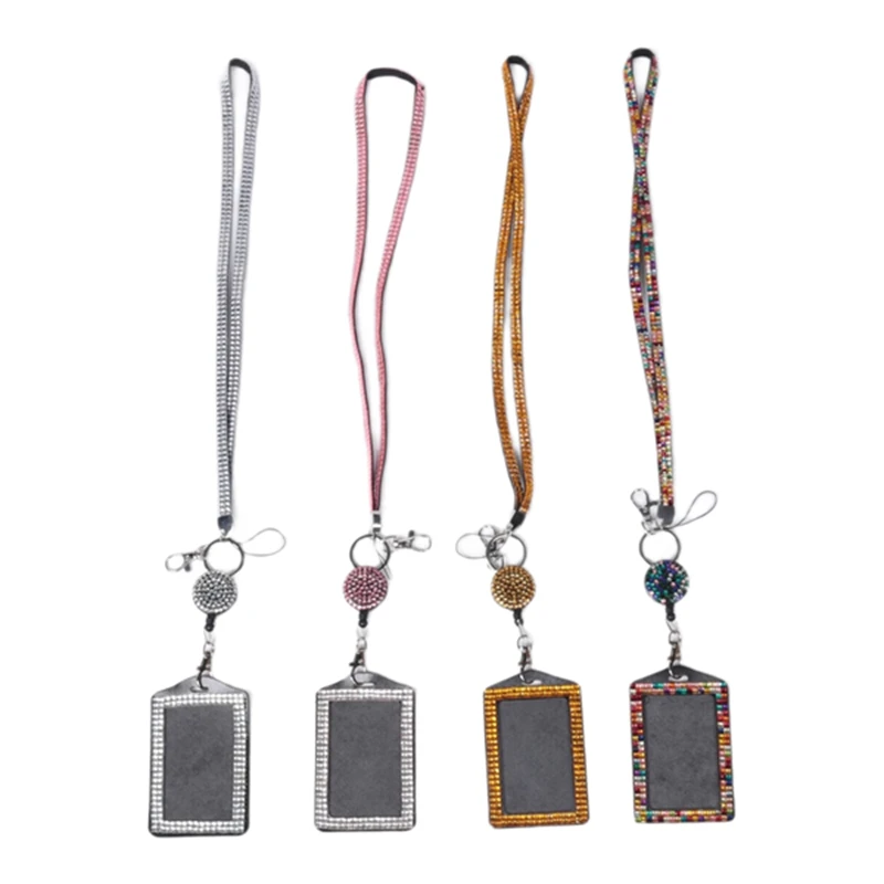 4Sets Rhinestone Lanyard Bling ID Card Holder Crystal Retractable Badge Reel Rhinestone Neck Lanyard Card Holder Holder-A97Q