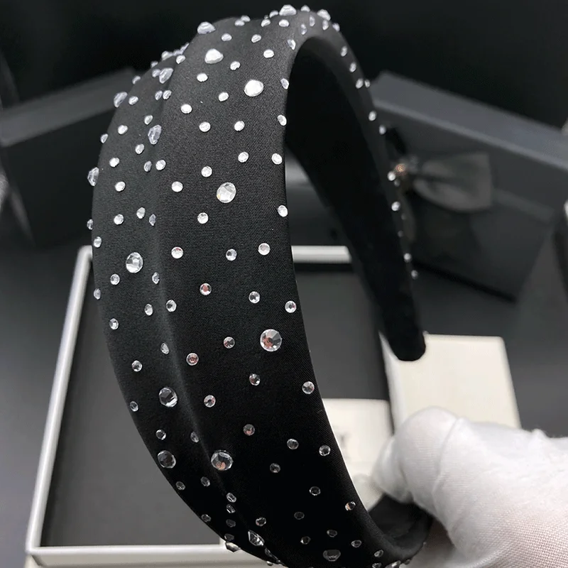 Edles Haarband mit hohem Schädelkamm, diamantbesetztes Haarband, vielseitiges schwarzes Haarband für Damen, Kopfschmuck – Detail 5