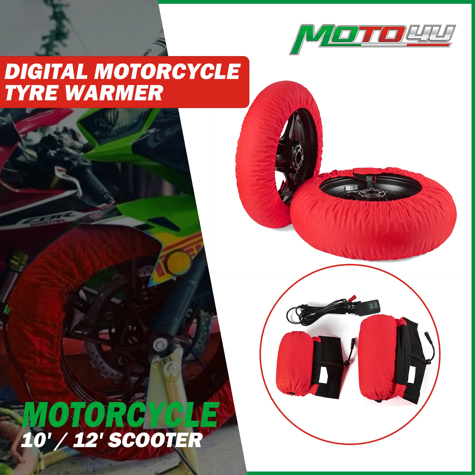 

10' / 12' SCOOTER Tire Warmer Digital Motorcycle Tyre Warmer Racing Tyre heating protection Front & Rear 1 Pair Electric blanket