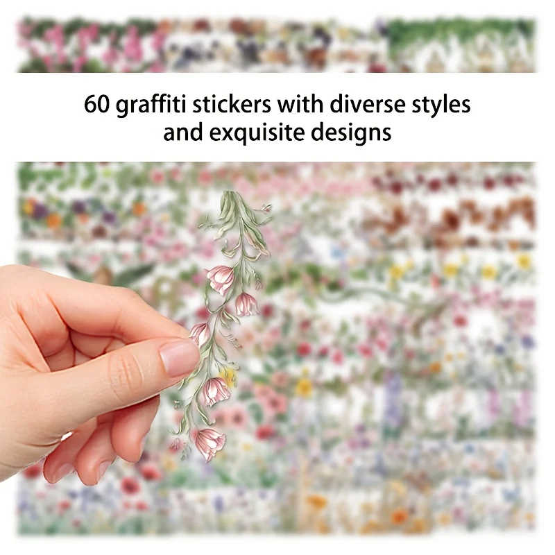 60 Floral stickers for Planners, Waterproof stickers Suitable for Laptops, Skateboards, Guitars, Refrigerators, Luggage, Desktop