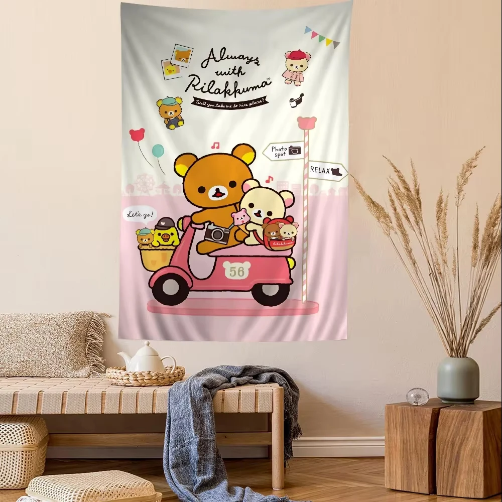 Cute Rilakkuma and Friends Tapestry - Cozy Cartoon Decor for Kids Room, Adds Joy, Comfort, and Playful Charm Home Tapestry