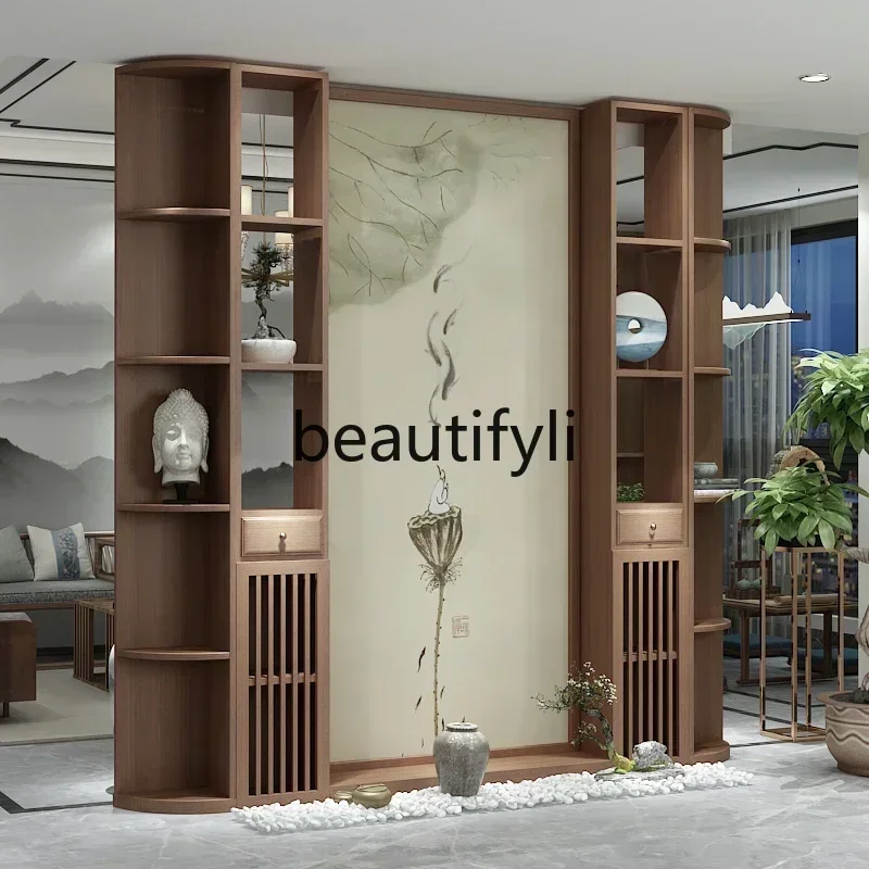

Asmt14 New Entrance entrance partition cabinet Modern simple restaurant New Chinese style door blocking Solid wood custom wine c