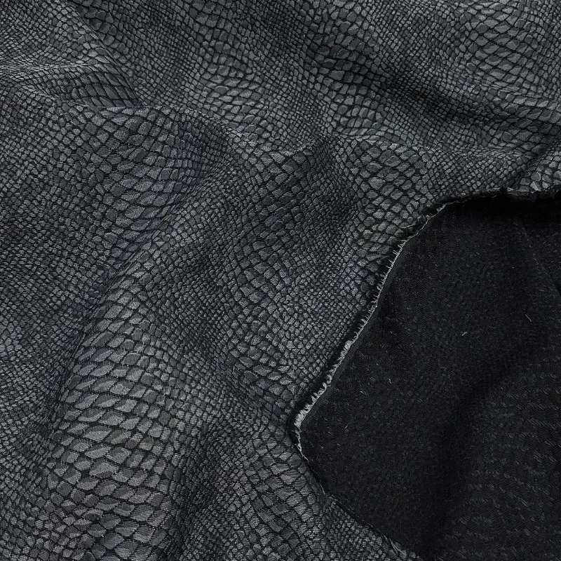 Black Grey Python Skin Pattern Yarn Dyed Jacquard Fabric for Autumn Jacket Coat Windbreaker Skirt Designer DIY Sewing Cloth