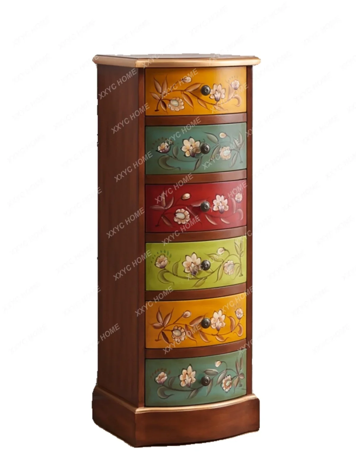 Vintage painted 6 six-chest cabinet solid wood storage drawer bucket chef European Chinese narrow vertical cabinet side cabinet