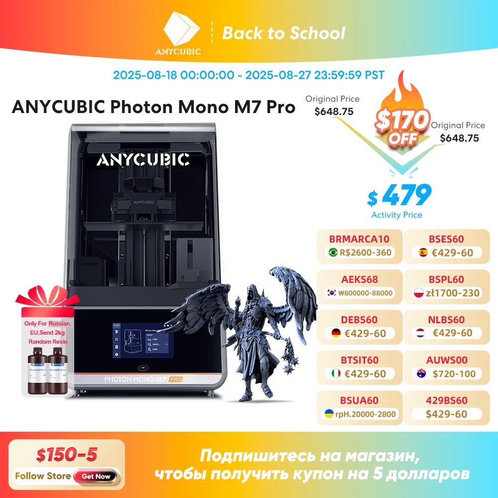 

ANYCUBIC Photon Mono M7 Pro 14K Скорость до 170 мм/ч Печать Моно MSLA 3D-принтер 10,1-дюймовый 3D-принтер из смолы с ЖК-дисплеем Размер 223*126*230 м