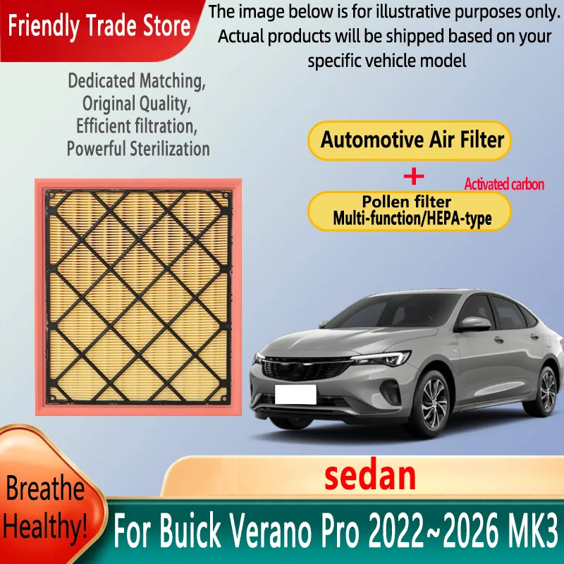 

Автомобильный воздушный фильтр, автомобильный воздушный фильтр двигателя для Buick Verano Pro 2022 ~ 2026 25 MK3, комплект угольного салонного фильтра, запасная замена автомобиля