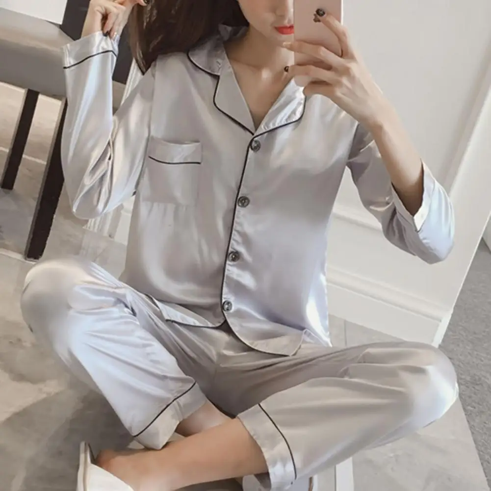 Women Pajamas Set Sleepwear spring Long Sleeve Mujer Pijamas Nuisette Sexy Lingerie Nightwear Silk Satin Pyjamas Suit 2Pcs