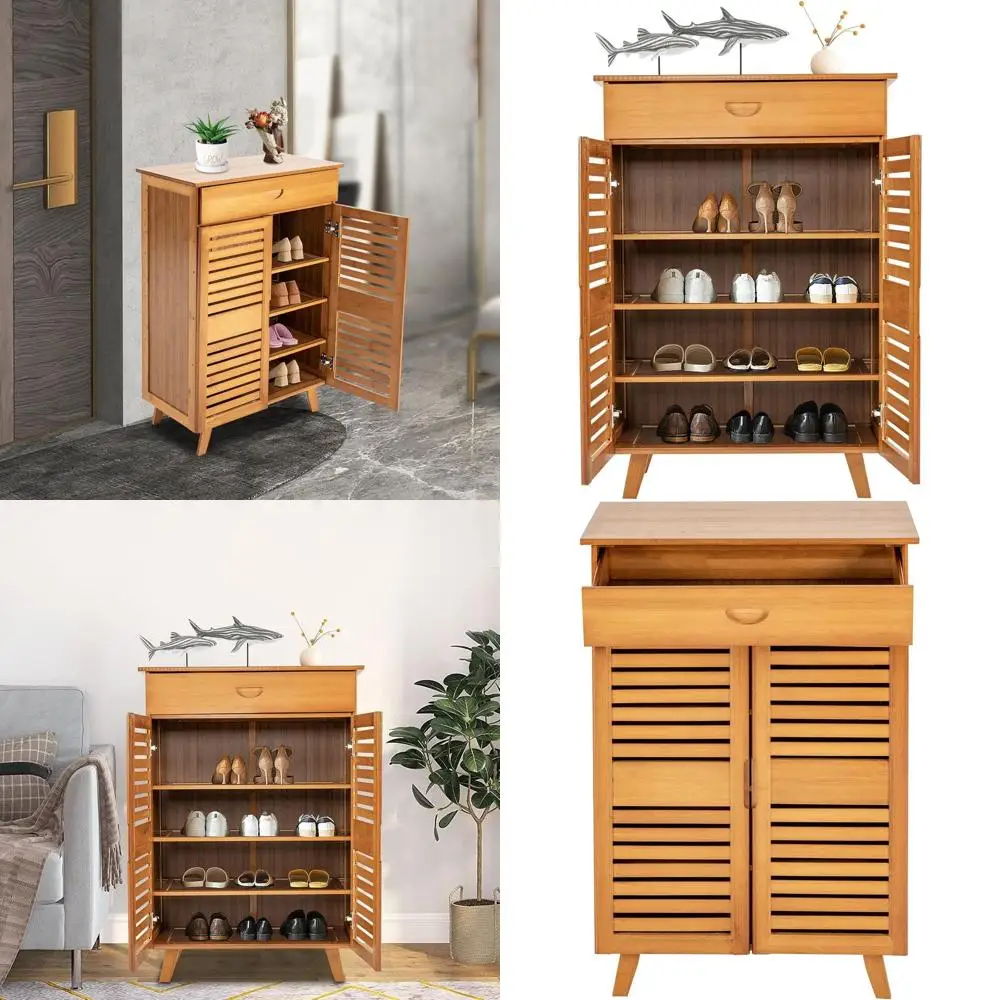 

4-ярусная бамбуковая полка для обуви, винтажный коричневый стиль, шкаф для хранения для прихожей, коридора, гостиной