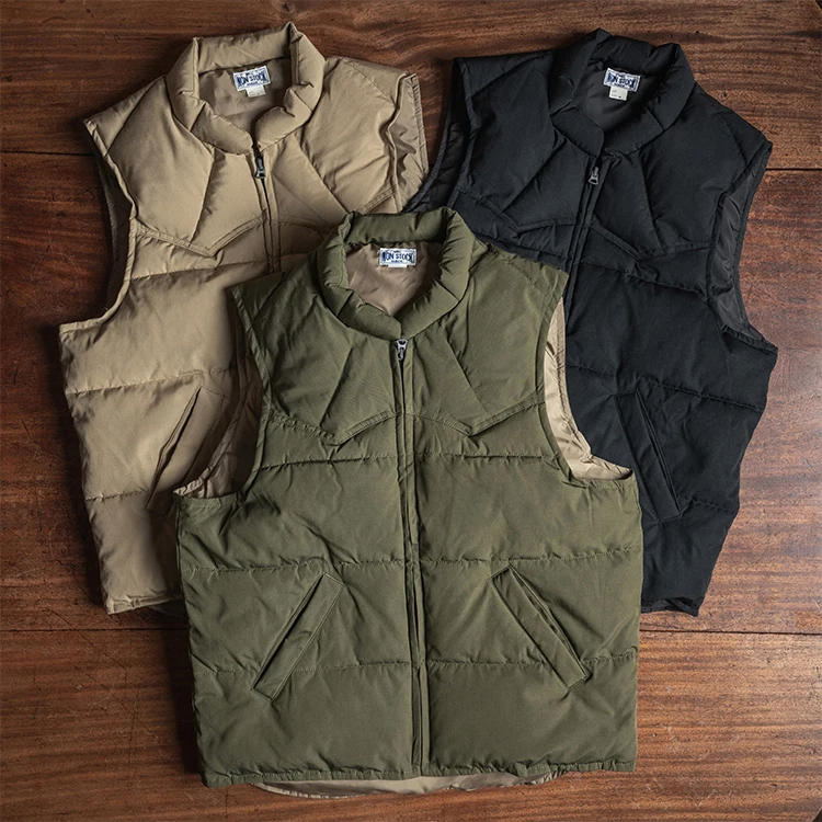 Retro Quilted Winter Warm Cotton Zipper Vest Men's Outdoor Windproof Jaet Cotton Filled Vest Thi Winter Stand Fit Vest