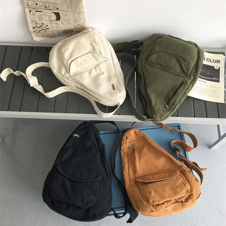 Teenager Recycled Cotton Fabric Slung One Shoulder Bag Student Street Canvas Chest Travel Everyday School Book Overcross Bag