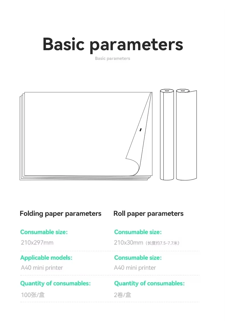 A4 Thermal Printer Paper 100 Pages Folded for Long-lasting, 8.5 x 11 Inch for A40 Printer PocketJet HPRT MT800/MT800Q