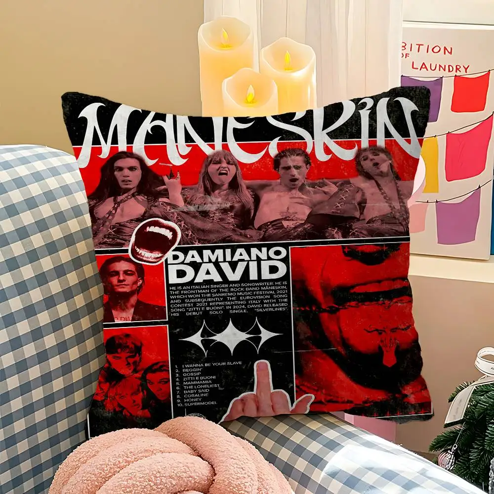 M-Maneskin D-Damiano David Band Personalized Picture Text Home Decorative Pillows Household Gifts 45x45cm