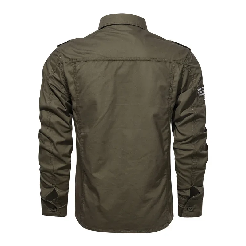 New Solid Color Shirt Men's Loose Long-sleeved Pocket Shirt Trendy Handsome Casual Versatile Jacket