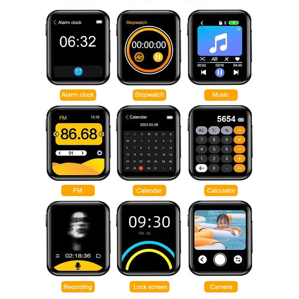 مشغل MP3 بلوتوث 5.4 HiFi مشغل موسيقى محمول صغير MP3 وكمان مع شاشة تعمل باللمس كاميرا تشغيل الفيديو راديو FM