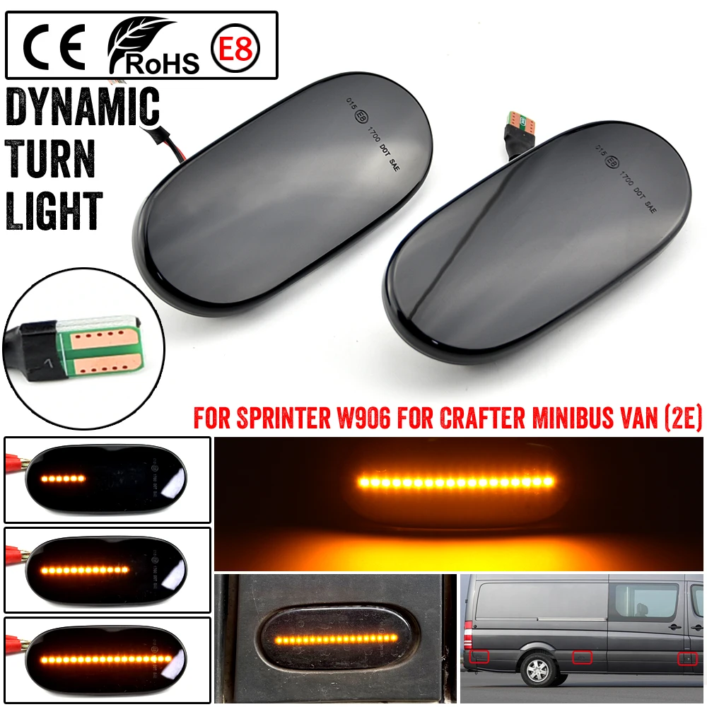 

2X For Mercedes-Benz Sprinter W906 2006-2018 Crafter 2006-2016 LED Dynamic Side Marker Turn Signal Lights Indicator Lamp