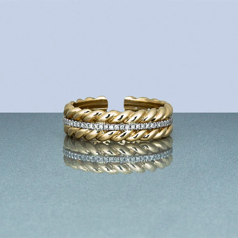 خاتم نسائي من الفضة الإسترليني S925 مطلي بالذهب والزركون بخيط دائري مجوهرات عصرية شعبية وإكسسوارات الحفلات #2