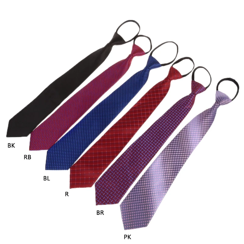 

Mens Pre-tied Adjustable Zipper Tie Necktie Plaid Dot Business Formal Wedding