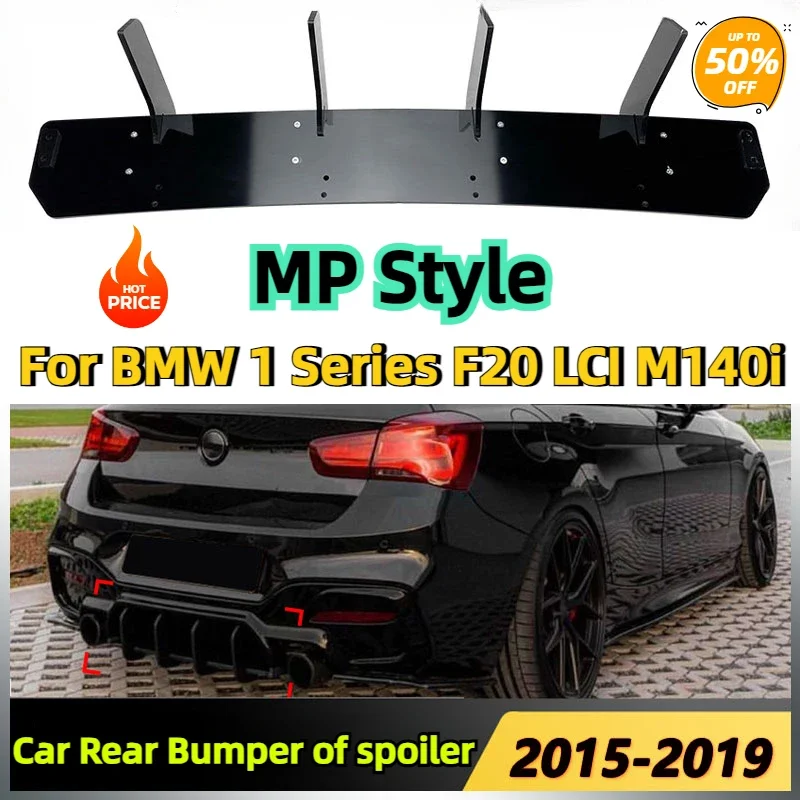 MP Style Car Rear Bumper Lip Diffuser Splitter Back Fins Fender Canards Trims ABS New For BMW 1 Series F20 LCI M140i 2015-2019