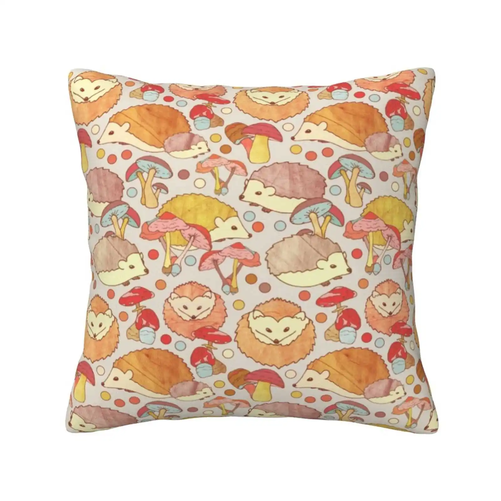 Woodland Hedgehogs-A Pattern In Soft Neutrals Home Sofa Car Cushion Cover Pillowcase Hedgehogs Mushrooms Forests Woods Polka